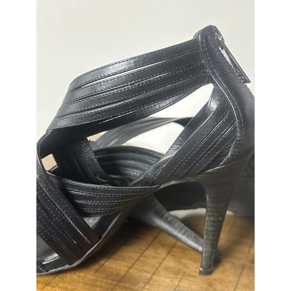 Tory Burch Women’s Size 7 Black Leather Strappy High Heels Designer Pumps